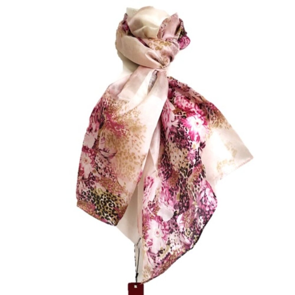 Shanghai Story, Pink Poppy Flower, Thin Scarf, 100% Silk, 70"x20"